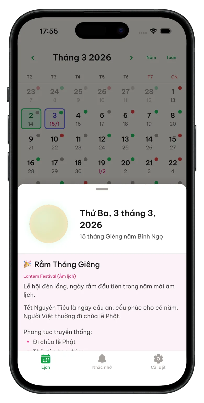 Lunar Xinh app — lịch vạn niên trên điện thoại